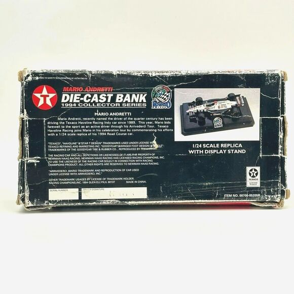 1994 Mario Andretti Texaco Die Cast Coin Bank Vintage Dirt Devil Model Indy Car - Picture 8 of 9